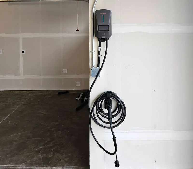 Level 2 EV charger installed in a residential garage in Vancouver WA