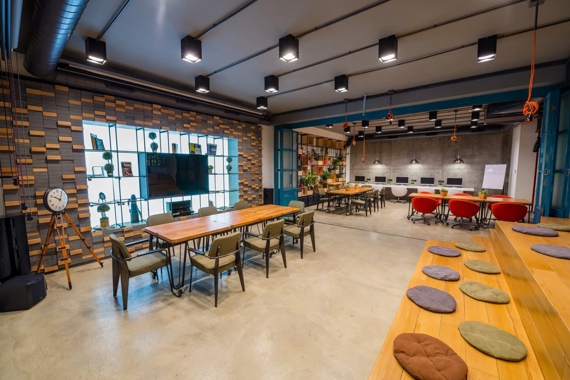 Modern commercial office with updated lighting fixtures