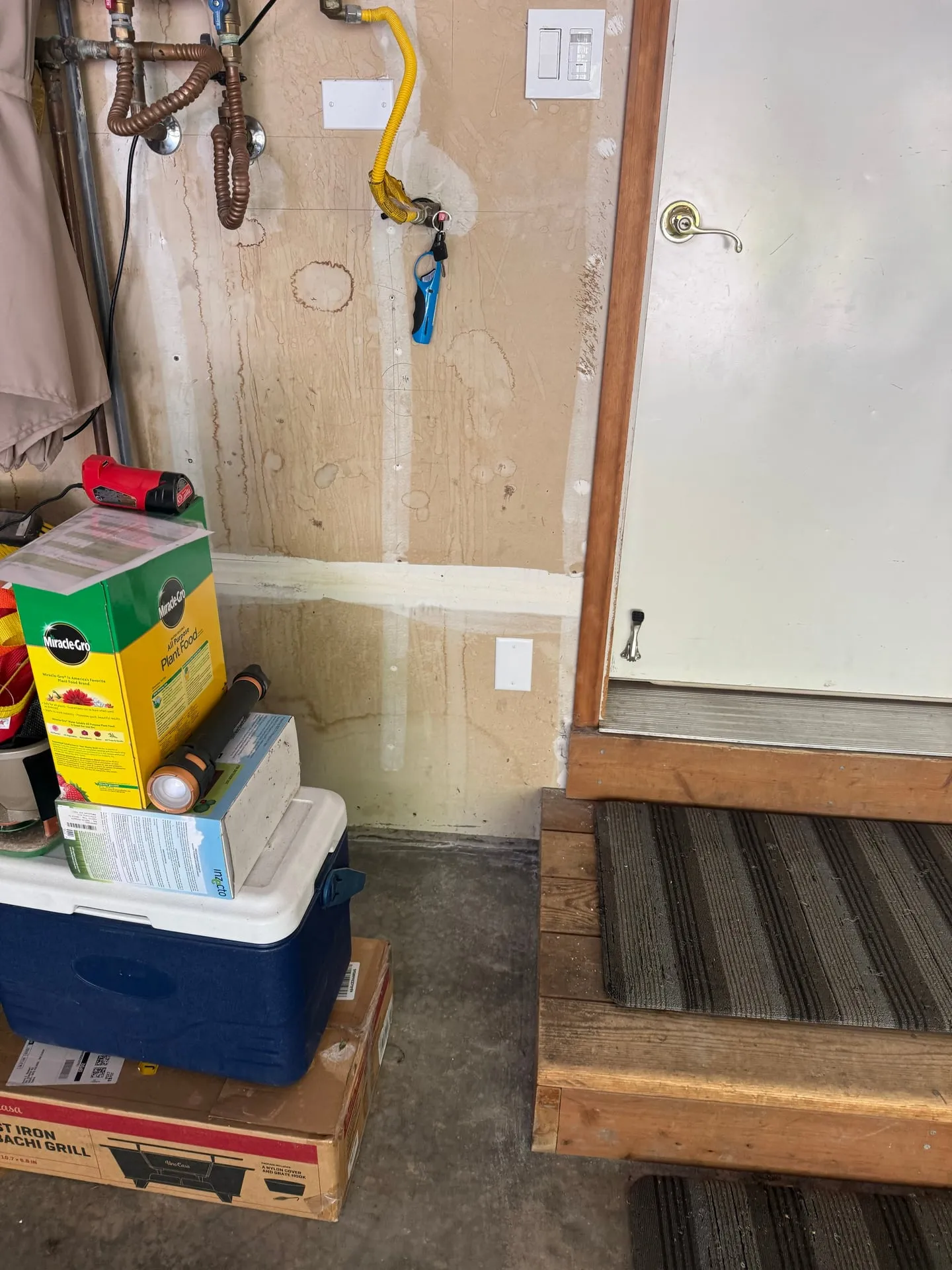 New receptacle boxes and switch installed on a garage wall in a Kalama WA home to serve dedicated 20-amp sump pump circuits